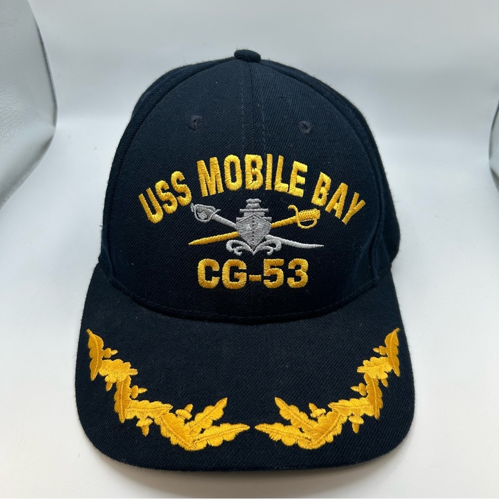 Vintage Official The Corps USS Mobile Bay CG 53 Black Cap Hat Made USA